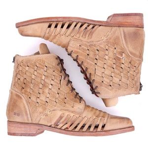 New | Bed Stu Loretta Boot Woven Leather Lace Up ~ Oats Rustic | 6.5